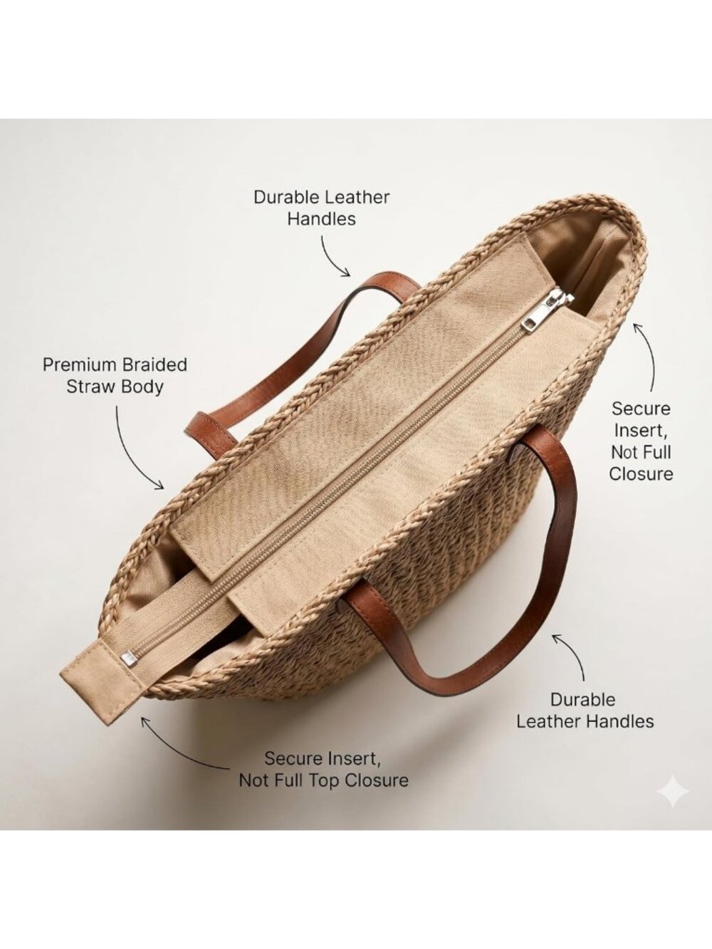 Handmade Woven Straw Tote Bag for Women | M Size Summer Travel Shoulder Bag - Picture 8 of 8